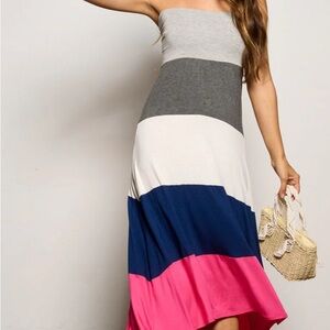 Colorblock Strapless Maxi Dress